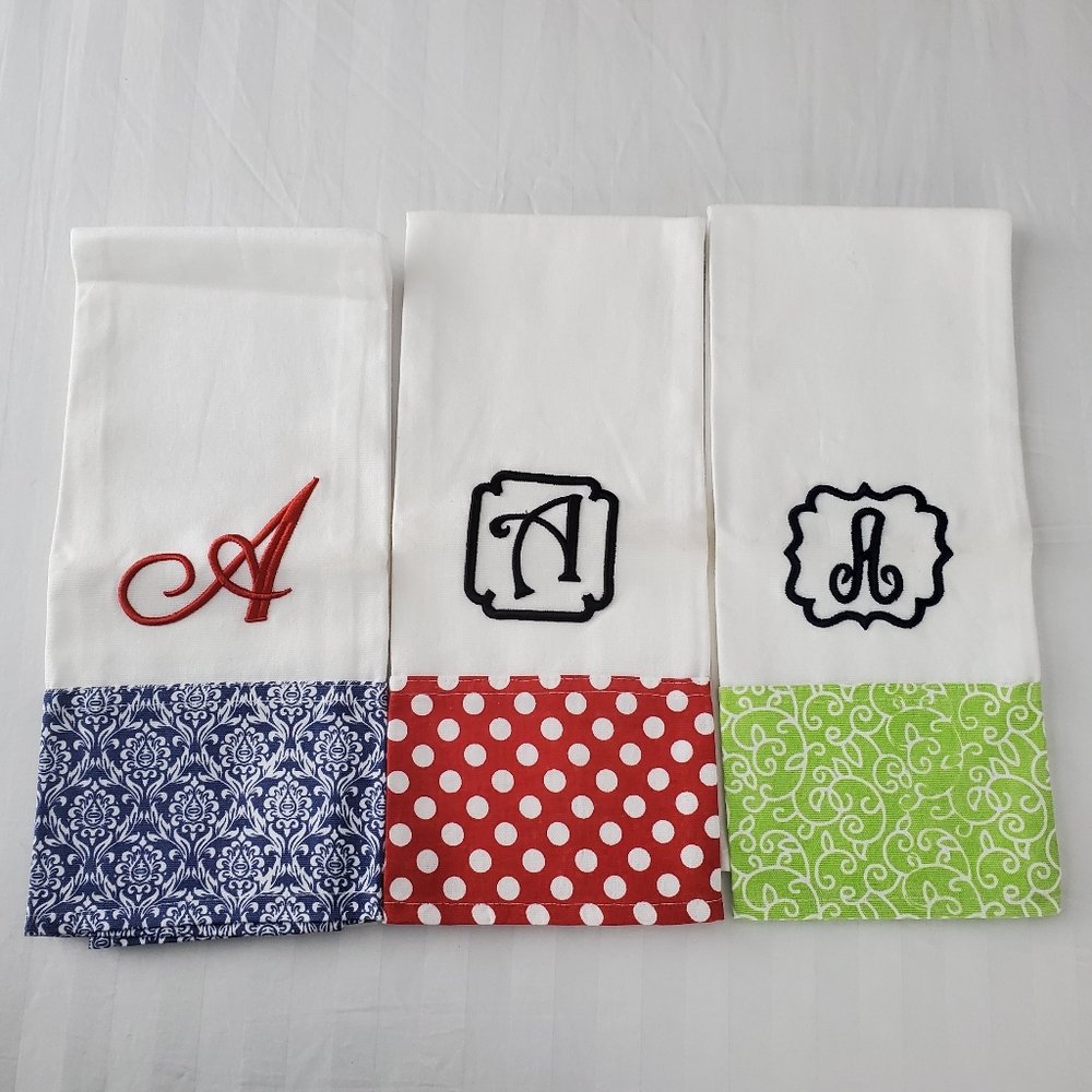 3 kitchen dish towels with monogram A